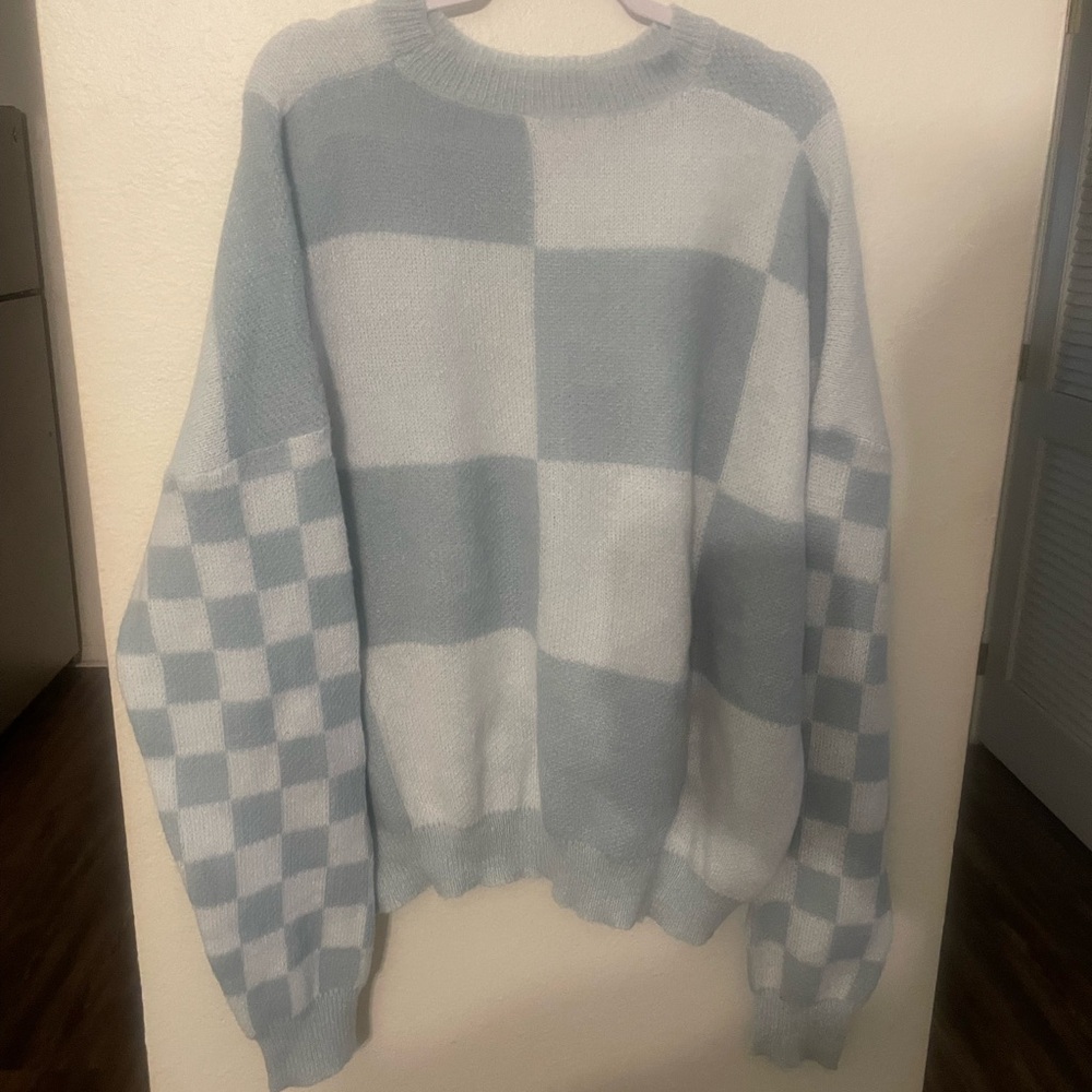 Blue and White Checkered Sweater